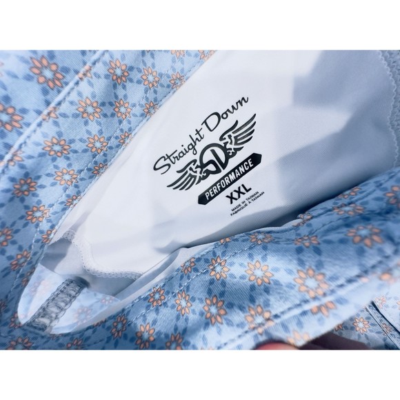 Straight Down‎ Performance Golf  Polo Shirt AOP Blue 2XL Baby Blue floral print - Picture 11 of 13